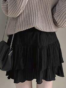 Rikumo Falda unicolor con fruncido a capas bajo