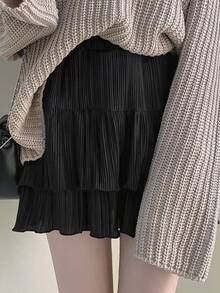 Rikumo Falda unicolor con fruncido a capas bajo