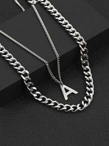 2pcs Men Letter Charm Necklace - Silver - View 1
