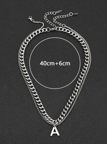 2pcs Men Letter Charm Necklace - Silver - View 3