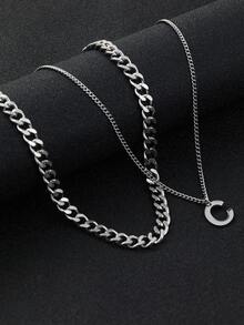 2pcs Men Letter Charm Necklace - Silver - View 4