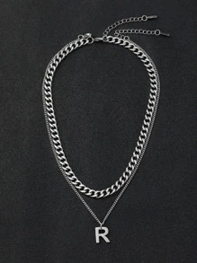 2pcs Men Letter Charm Necklace - Silver - View 5