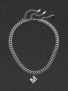 2pcs Men Letter Charm Necklace - Silver - View 6