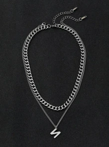 2pcs Men Letter Charm Necklace - Silver - View 7