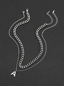 2pcs Men Letter Charm Necklace - Silver - View 8