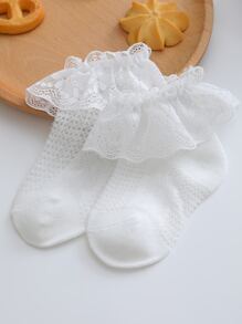 1pair Toddler Girls Ruffle Trim Casual Style Socks For Daily Life