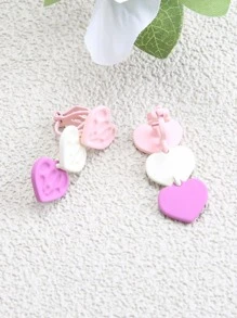 2入組/套愛心裝飾耳夾 - 彩色 - 查看 3