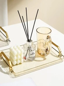 1 pieza Bandeja transparente para el baño, Bandeja de almacenamiento de cosméticos, Organizador para tocador y escritorio, Portabotellas, Organizador de tazas de té, Apto para perfume, cuidado de la piel, tazas, herramientas de belleza, decoración del hogar, decoración de la habitación, accesorios de baño, regalo de Navidad - Dorado - Ver 1