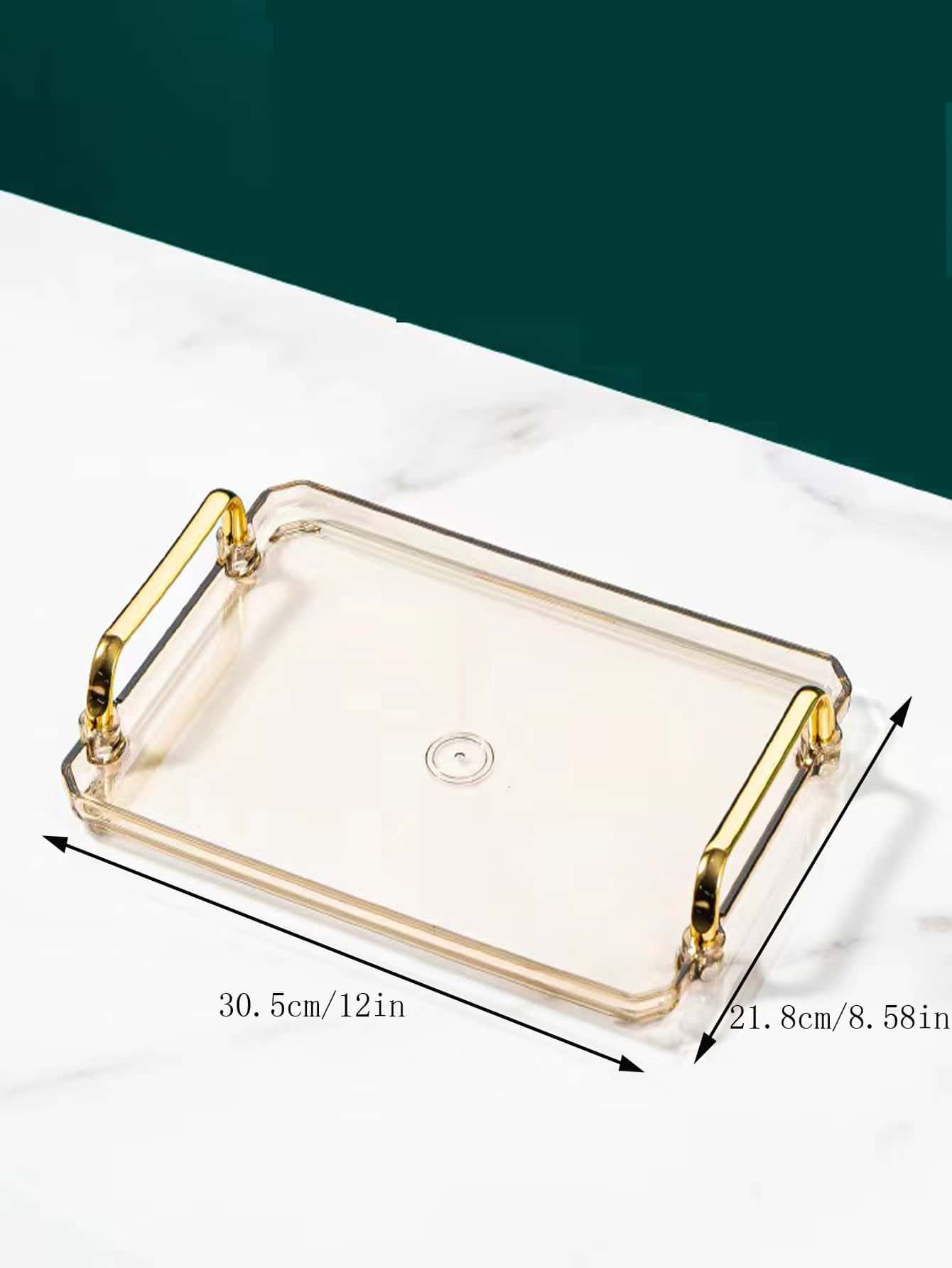 1pc Transparent Bathroom Tray, Cosmetics Storage Tray, Vanity And Desktop Organizer, Bottle Holder, Tea Cup Organizer, Suitable For Perfume, Skincare, Cup, Beauty Tools, Home Decor, Room Decor, Bathroom Accessories Christmas Gift - Gold - View 2