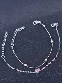 2入組/套簡約風海灘風格隨機可調節串珠Love腳錬 - 銀色 - 查看 2