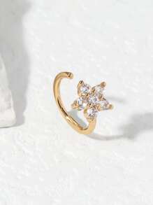Cubic Zirconia Floral Decor Cuff Nose Ring - Yellow Gold - View 1