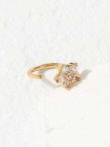 Cubic Zirconia Floral Decor Cuff Nose Ring - Yellow Gold - View 2