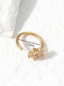 Cubic Zirconia Floral Decor Cuff Nose Ring - Yellow Gold - View 3