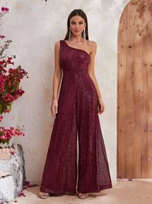 YISIKADO Áo liền quần nữ Dây kéo màu trơn Buổi tiệc - Màu Đỏ Sâu - Xem 1