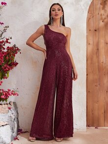 YISIKADO Áo liền quần nữ Dây kéo màu trơn Buổi tiệc - Màu Đỏ Sâu - Xem 4