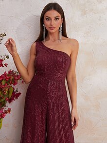 YISIKADO Áo liền quần nữ Dây kéo màu trơn Buổi tiệc - Màu Đỏ Sâu - Xem 6