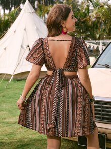 SHEIN VCAY Plus Geo Print Plunge Neck Dress - Multicolor - View 3