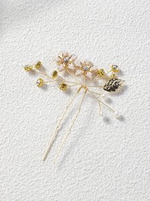 1入組女士花和人造珍珠裝飾魅力四射婚禮髮夾適用於婚禮派對 - 金色 - 查看 4