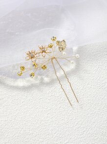 1入組女士花和人造珍珠裝飾魅力四射婚禮髮夾適用於婚禮派對 - 金色 - 查看 5