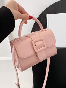 Đúng mốt & Tối giản Clasp Khép kín Màu thuần Mini Túi đeo vai Đối với Đường phố Mua sắm - Hồng - Xem 1