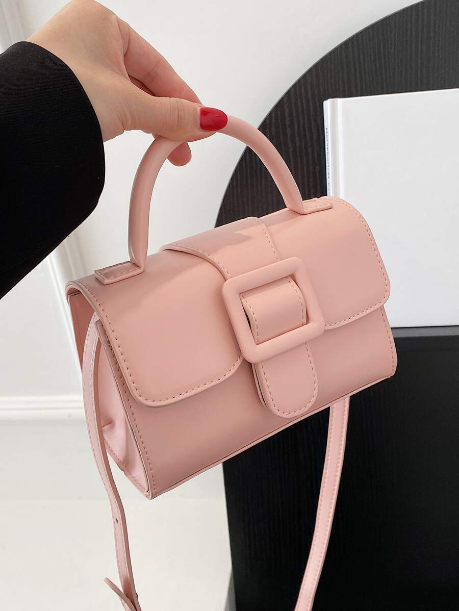 Đúng mốt & Tối giản Clasp Khép kín Màu thuần Mini Túi đeo vai Đối với Đường phố Mua sắm - Hồng - Xem 1