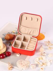 1pc Portable Travel Earrings Storage Box, Mini Ring Storage Case, Necklace Storage Box - Red - View 5