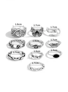 10 piezas Anillo serpiente & con diseño de mariposa - Plata antigua - Ver 3