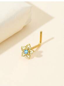 1pc Stainless Steel Shaped Nose Stud/nose Ring With Blue Rhinestone In The Middle Suitable For Women Daily Wear