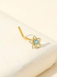 1pc Stainless Steel Shaped Nose Stud/nose Ring With Blue Rhinestone In The Middle Suitable For Women Daily Wear