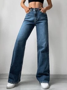 RueChic Slant Pocket Wide Leg Jeans - Dark Wash - View 1