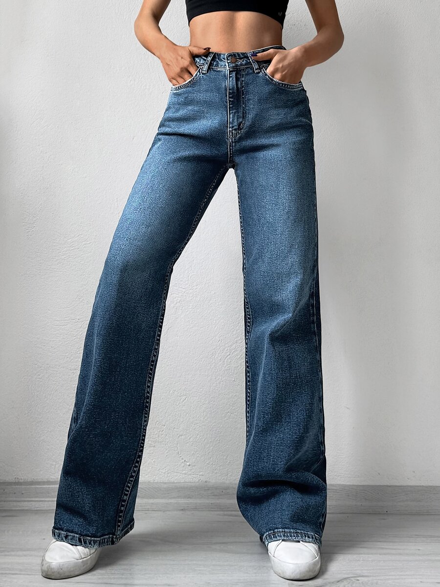 RueChic Slant Pocket Wide Leg Jeans - Dark Wash - View 1