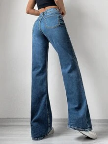 RueChic Slant Pocket Wide Leg Jeans - Dark Wash - View 2