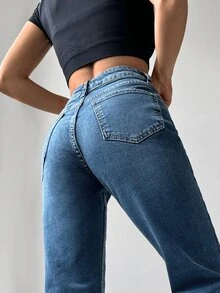 RueChic Slant Pocket Wide Leg Jeans - Dark Wash - View 3