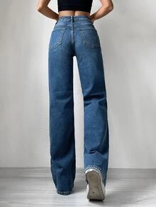 RueChic Slant Pocket Wide Leg Jeans - Dark Wash - View 4