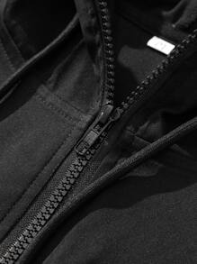 Manfinity EZcore Loose Fit Men's Long Sleeve Slogan Graphic Hooded Outdoor Windbreaker Jacket, Fall - Black - View 6