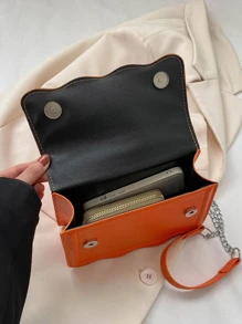 字母圖案方包花邊鏈條帶翻蓋 - 橘色 - 查看 4