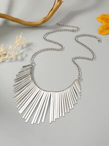 1 件长款花卉印花金属流苏朋克项链，时尚配饰 - 銀色 - 查看 1