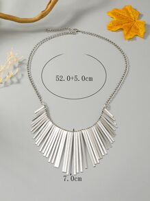 1 件长款花卉印花金属流苏朋克项链，时尚配饰 - 銀色 - 查看 4