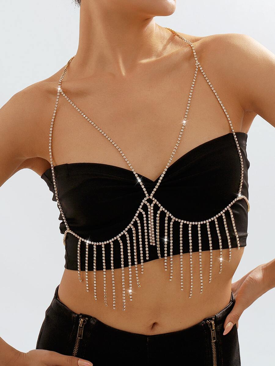 rhinestone tua tôn tạo chuỗi cơ thể - Vàng - Xem 1