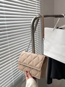 Bolsa cuadrada pequeño guateado con cadena con tira - Caqui - Ver 1