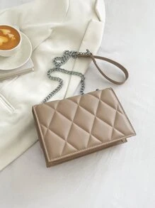 Bolsa cuadrada pequeño guateado con cadena con tira - Caqui - Ver 2