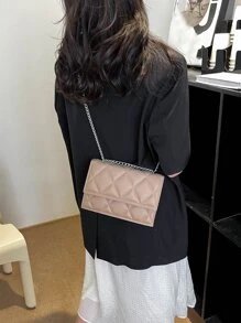 Bolsa cuadrada pequeño guateado con cadena con tira - Caqui - Ver 3