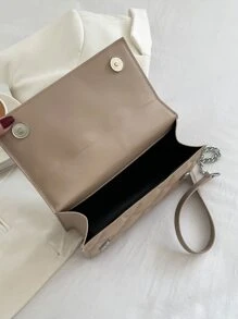 Bolsa cuadrada pequeño guateado con cadena con tira - Caqui - Ver 4