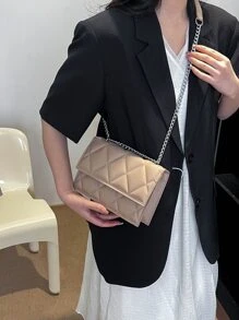 Bolsa cuadrada pequeño guateado con cadena con tira - Caqui - Ver 5