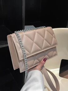 Bolsa cuadrada pequeño guateado con cadena con tira - Caqui - Ver 6