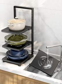 1入組廚房收納簡約風黑色多功能碗鍋收納支架 - 黑色 - 查看 4