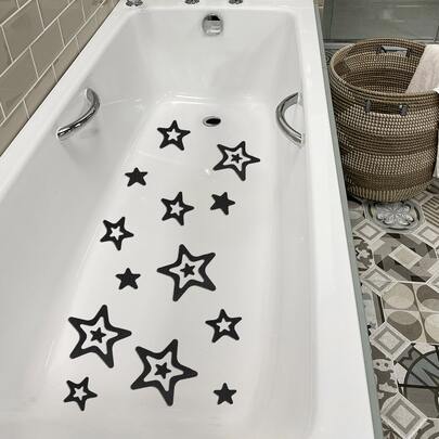 30pcs Star Pattern Anti-Slip Shower Stall Mat, Modern Black Star Print Anti-Slip Shower Tread Sticker For Bathroom Home Bathroom Decor Fall Decor Back To School