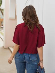 SHEIN LUNE Áo sơ mi Plus Size Thắt nút Thắt nơ trước màu trơn Giải trí - Màu Đỏ Sâu - Xem 2