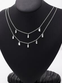 Cubic Zirconia Decor Layered Chain Necklace