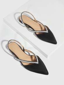 CUCCOO CHICEST Zapatos de mujer de punta estrecha con decoración de pedrería y correa trasera, zapatos planos negros para exteriores livianos para primavera y verano, elegantes y en oferta para las vacaciones de verano. - Negro - Ver 1